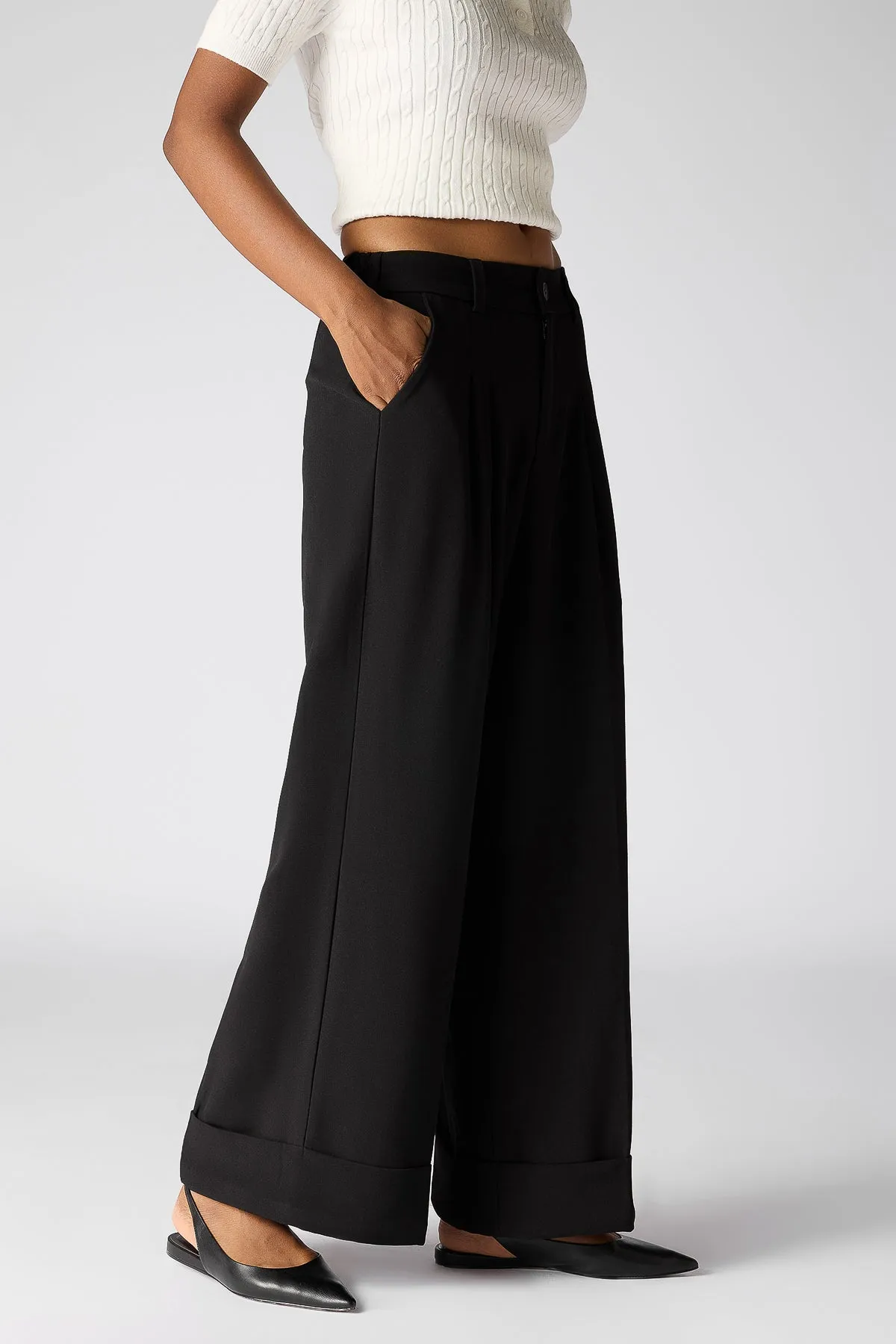 Black Flared Pleated Korean Pants