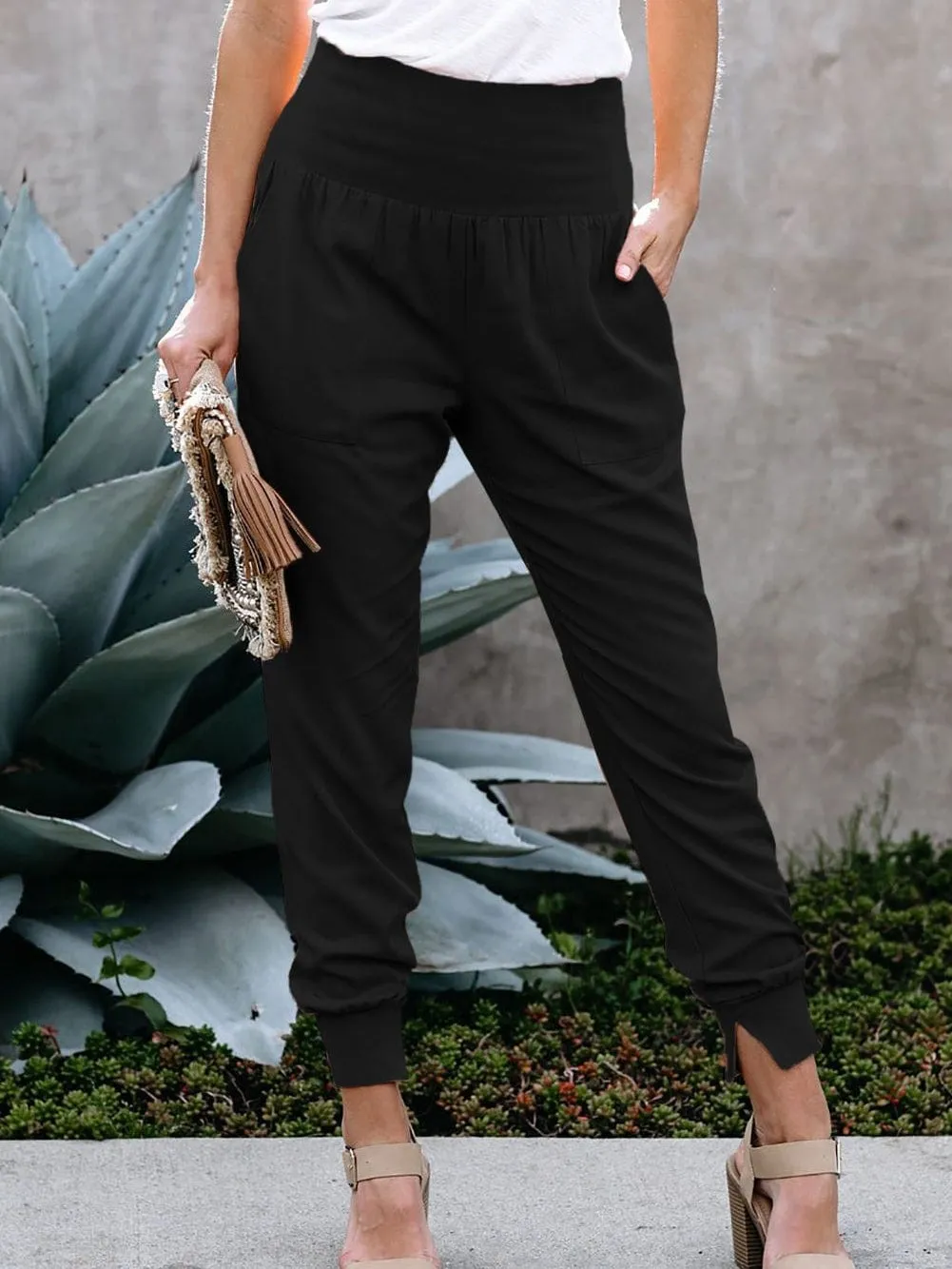 Black Harem Style Joggers with High Waist