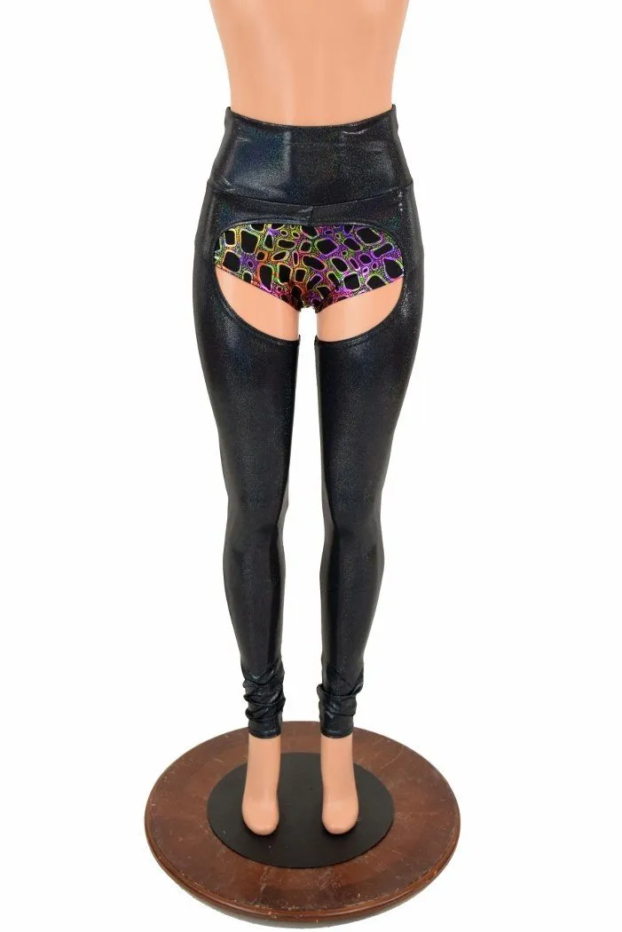 Black Holographic High Waist Chaps  (shorts not included)