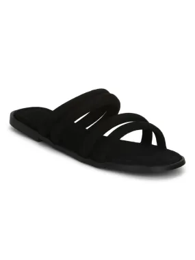 Black Micro Strap Slip-On Flats