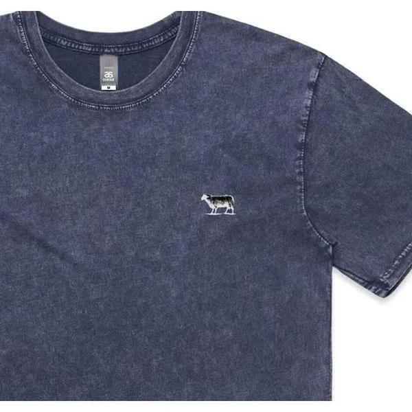 Black Sheep Embroidered Icon Tee Faded Blue Stone Wash