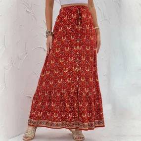 Boho Floral Print Long Skirts With Buttons - 4 colours