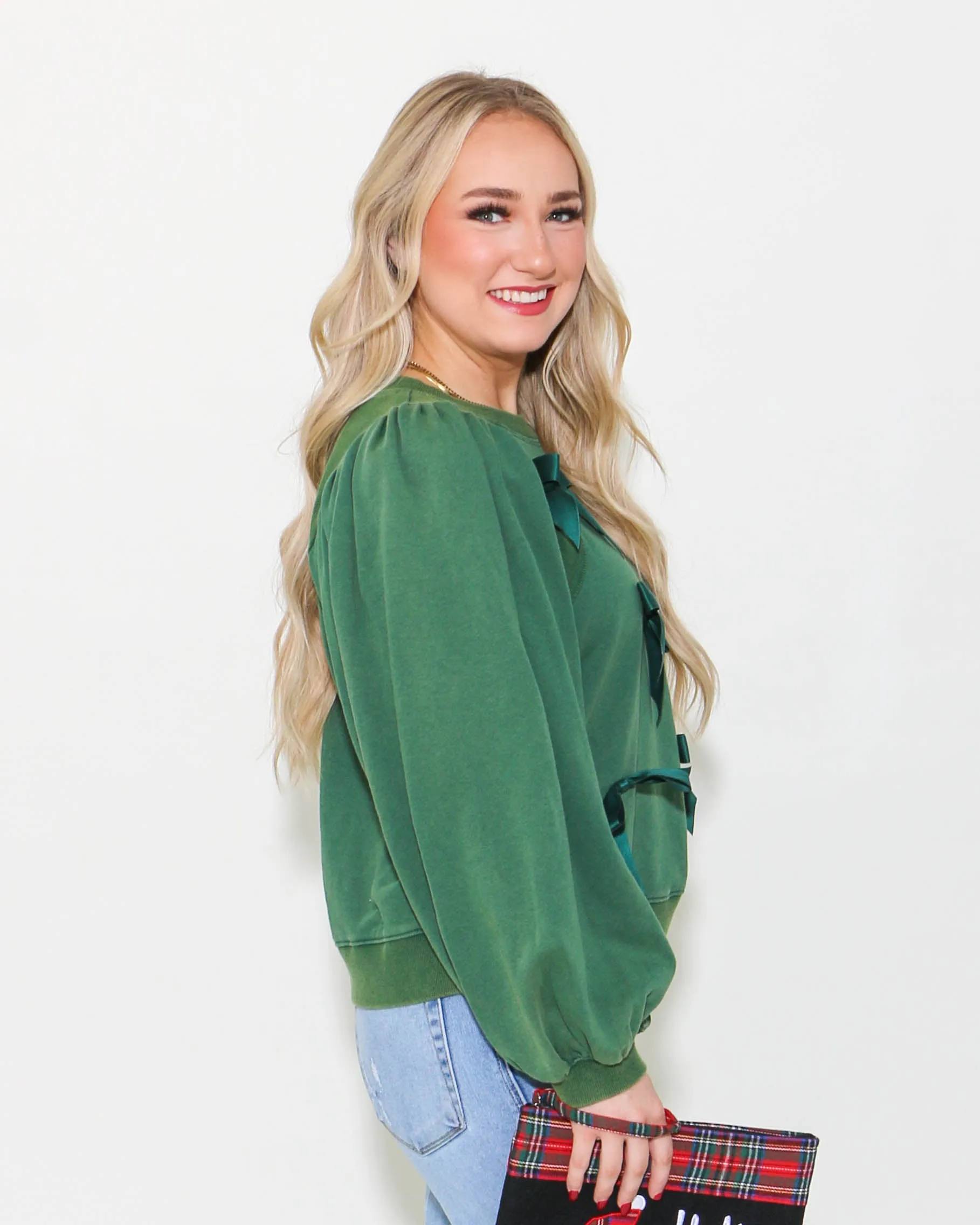 Bow Ties Patch Sweatshirt Top in Hunter Green