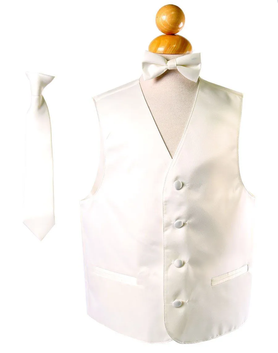 Boys Ivory Satin Vest with Neck Tie and Bow Tie