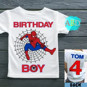 Boys Personalised SpiderMan Birthday T-shirt with Back Print  - any name and age