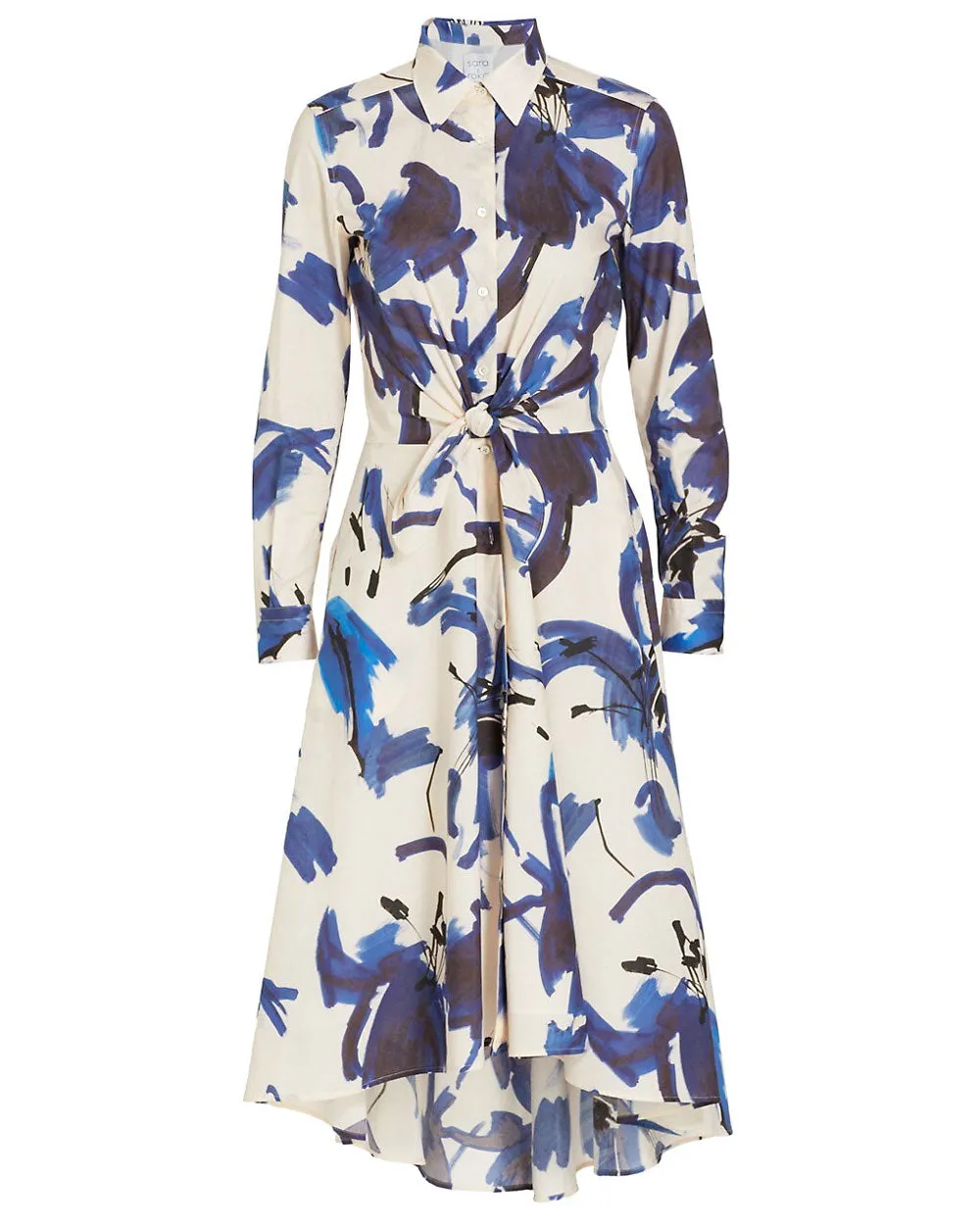 Brushed Navy Flower Dra Long Sleeve Midi Dress