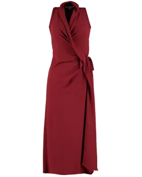 Burgundy Crinkle Georgette Braid Wrap Dress