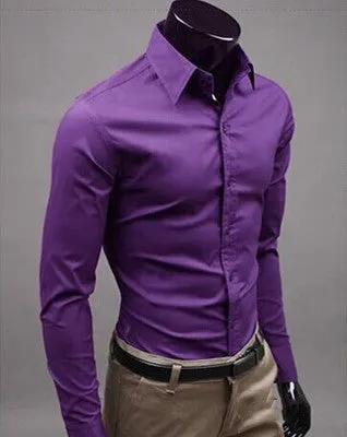 Business Shirt Fashion Candy Color Men's Casual Long-Sleeved Shirt