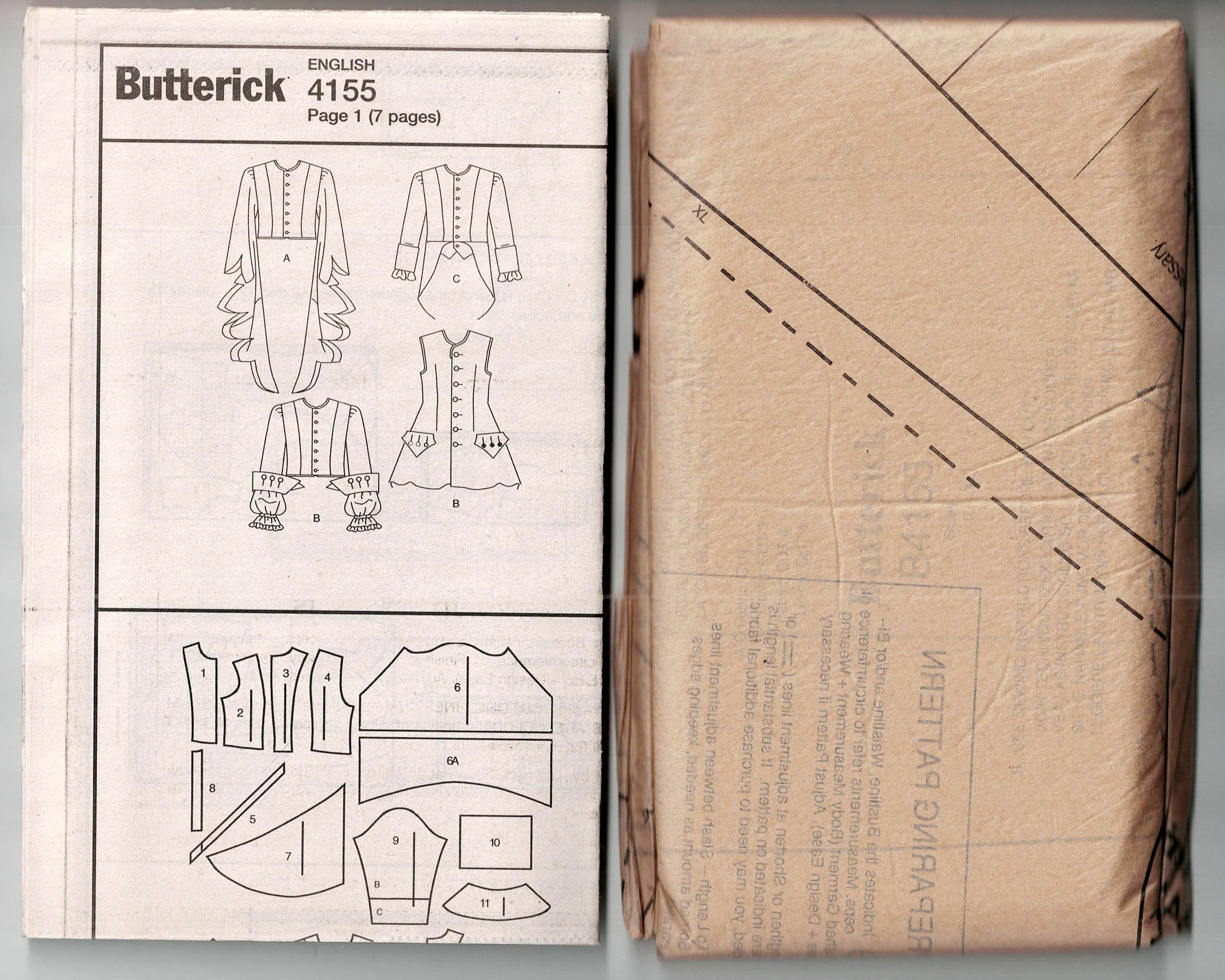 Butterick 4155 Mens Renaissance Costume Jackets & Vests Out Of Print Sewing Pattern Size L - XL UNCUT Factory Folded