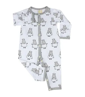 Button Long-Sleeved Romper - Big Sheepz (White)