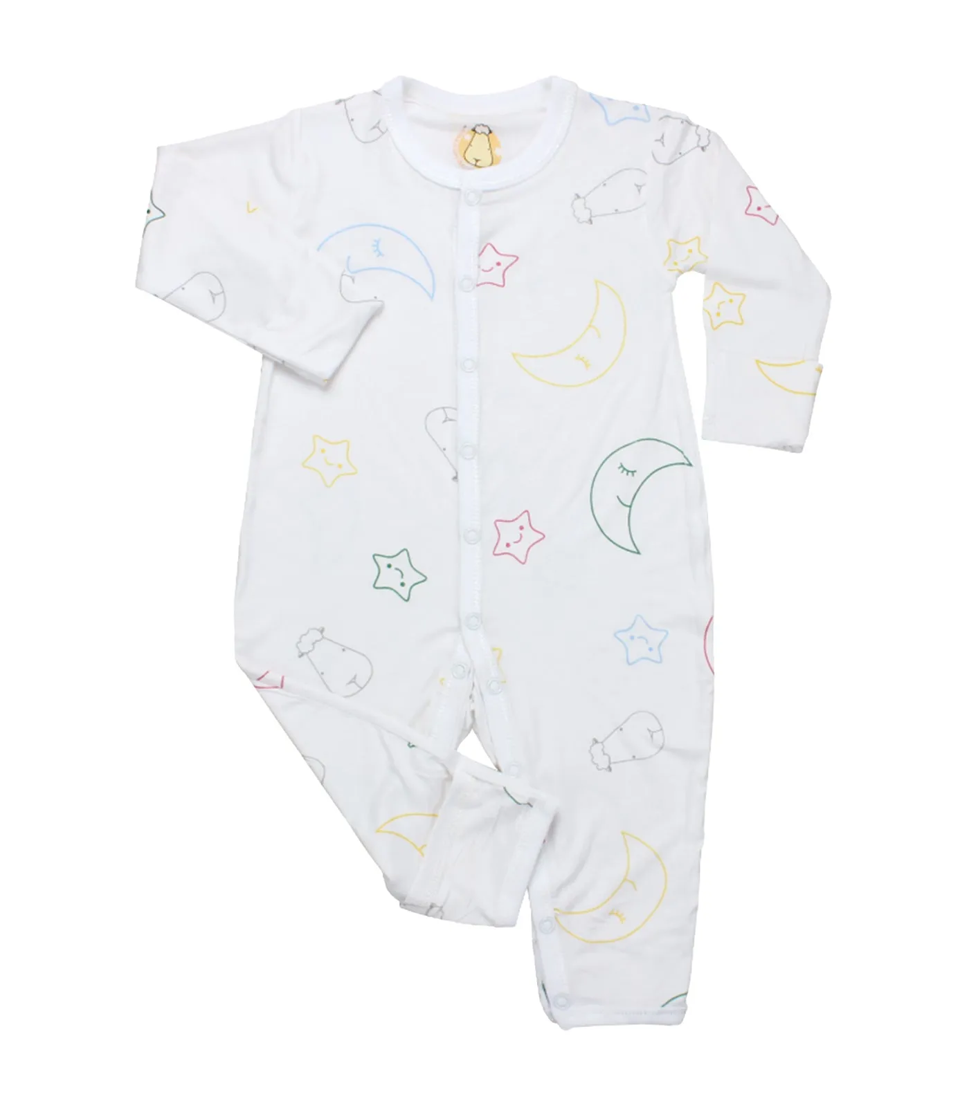 Button Long-Sleeved Romper - Moon & Star (White)