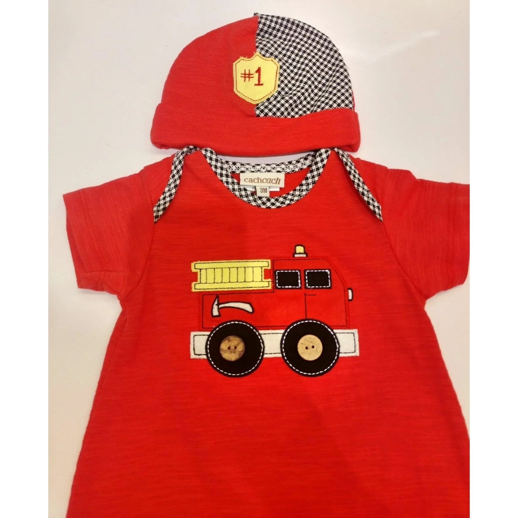 Cach Cach Firetruck Romper and Cap Set