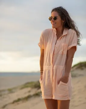 CARVE Nyla linen romper-Peach Chambray