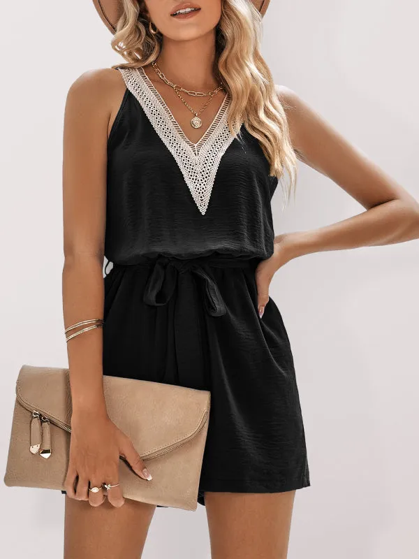 Casual Cami Romper with Lace Trim for Women