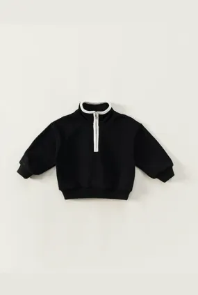 Casual Half Zip Black Sweatshirt