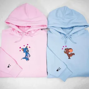 Cat and Mouse Couple Sweatshirts - Personalized Embroidered Hoodies For Couples