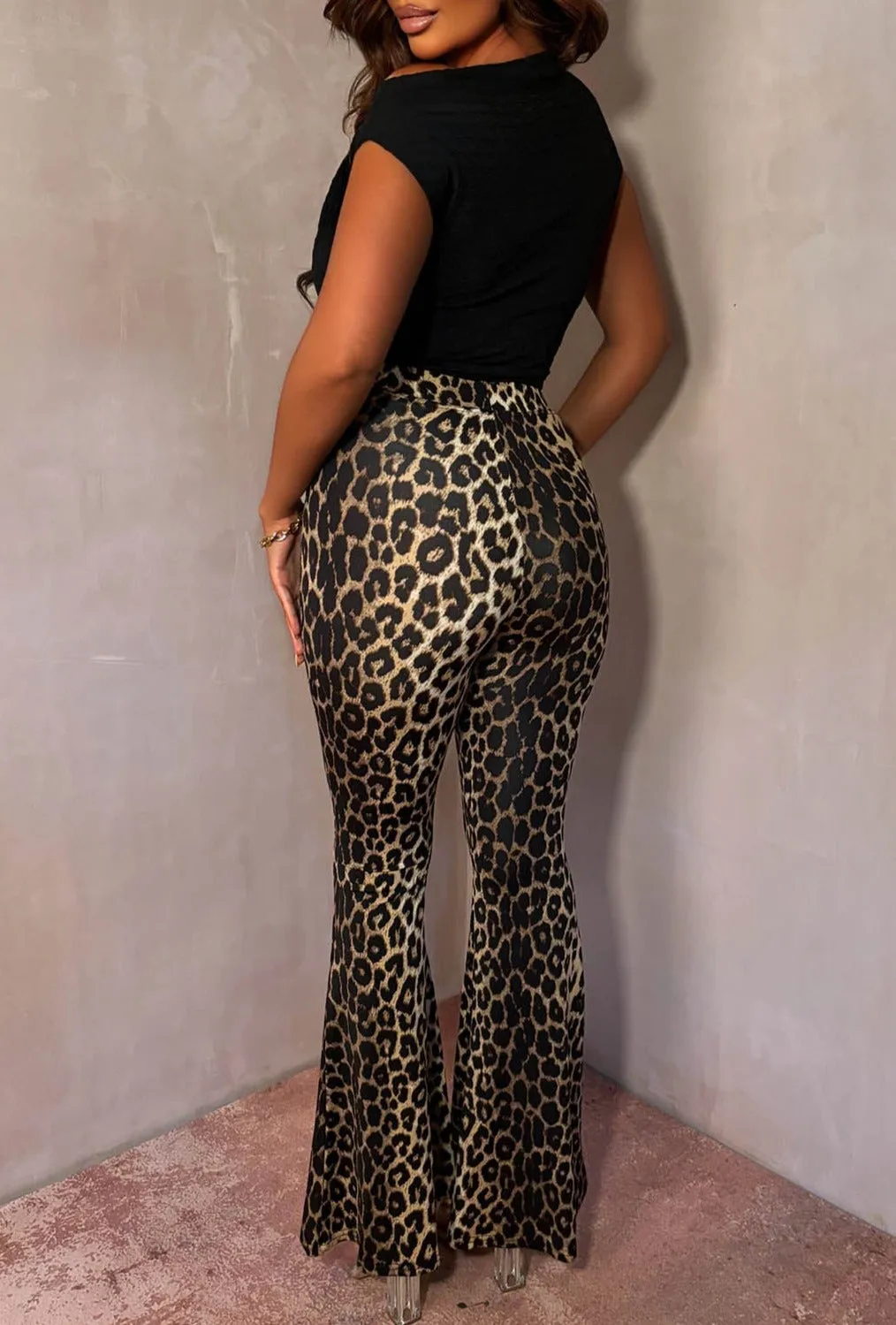 Chic Perfection Leopard Flared Jersey Trousers