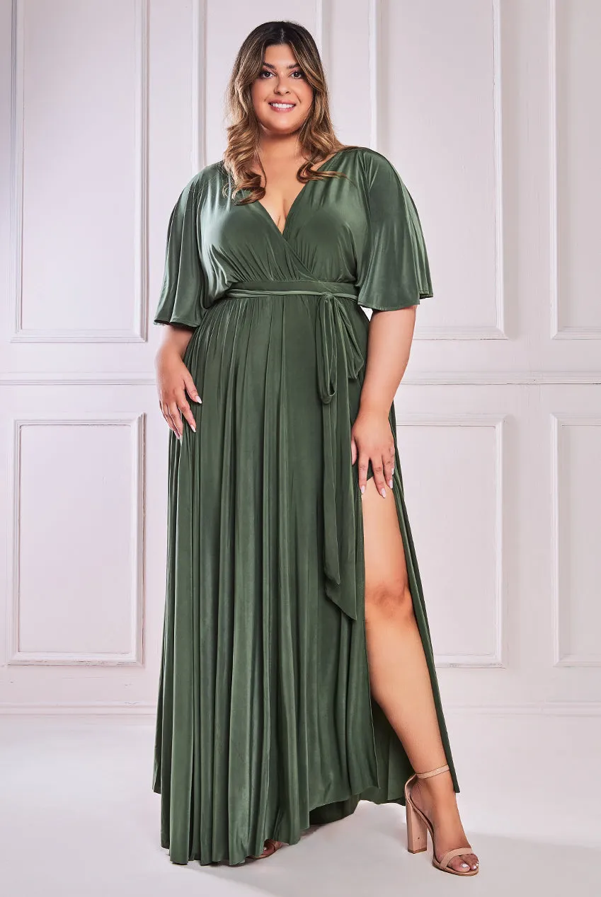 City Goddess Wrap Front Maxi With Flutter Sleeves