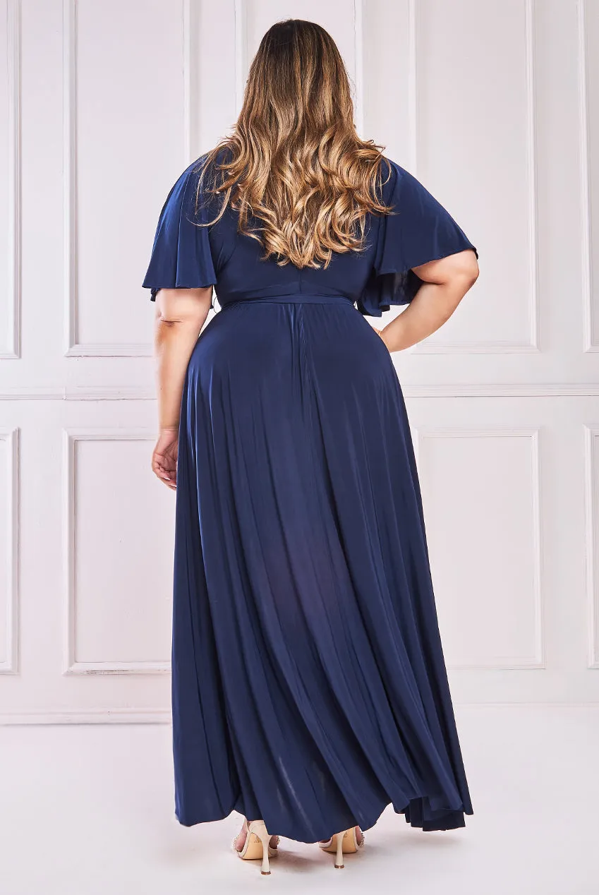 City Goddess Wrap Front Maxi With Flutter Sleeves