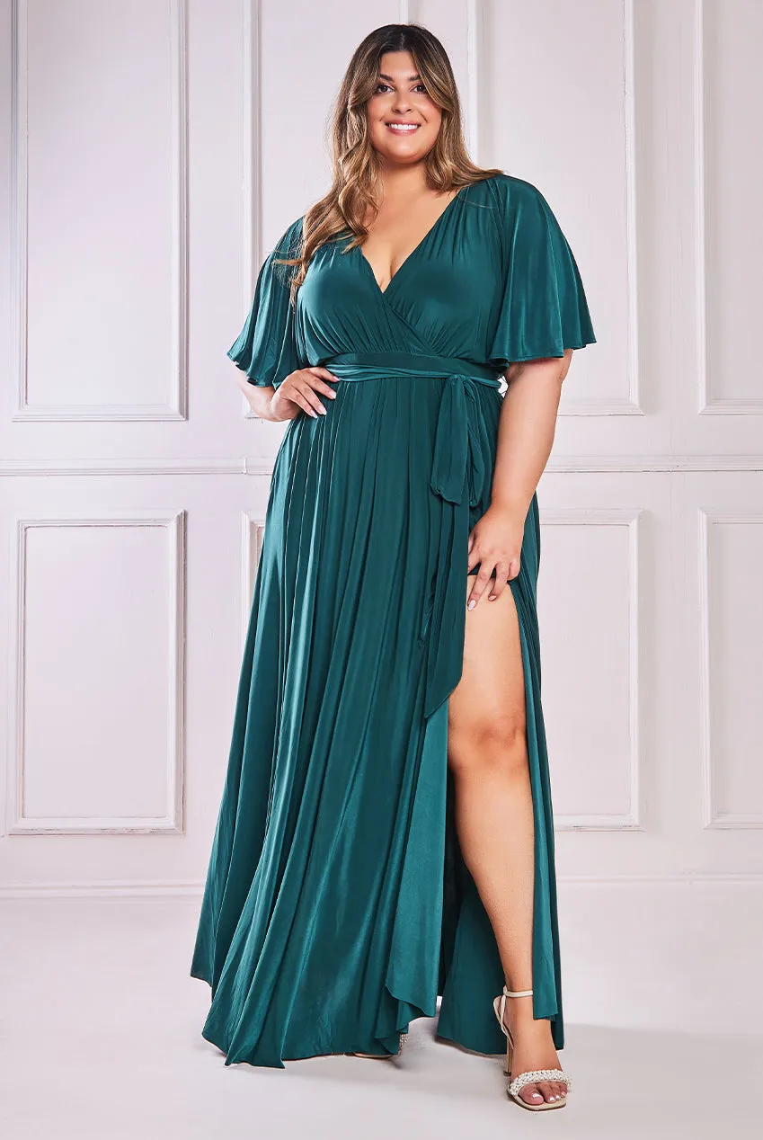 City Goddess Wrap Front Maxi With Flutter Sleeves