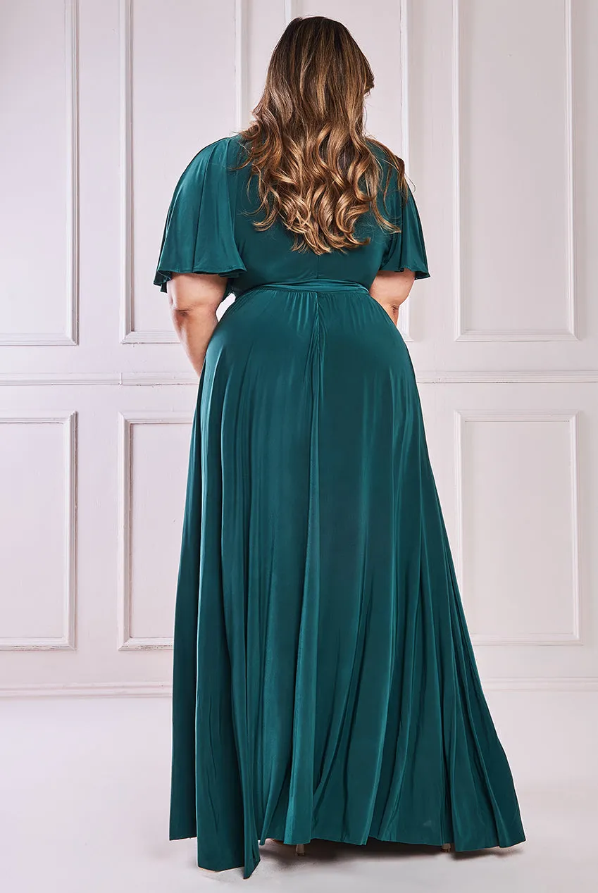 City Goddess Wrap Front Maxi With Flutter Sleeves