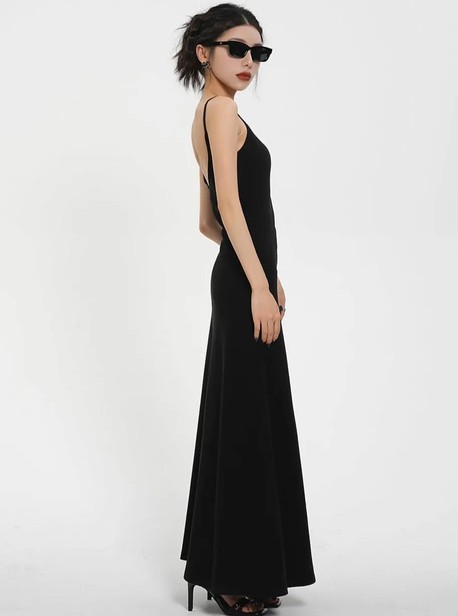 Classic Black Maxi Slip Dress - Sleeveless Spaghetti Strap Summer Gown