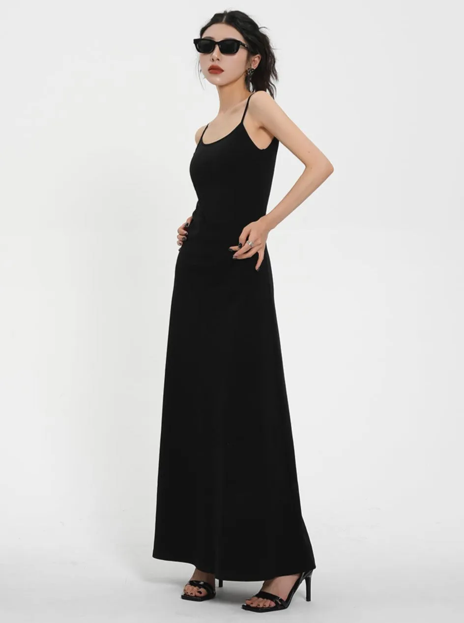 Classic Black Maxi Slip Dress - Sleeveless Spaghetti Strap Summer Gown