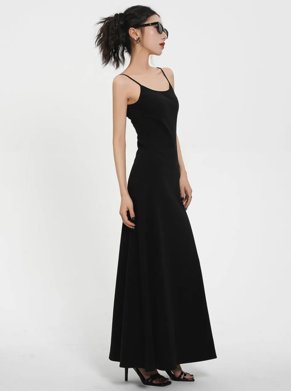 Classic Black Maxi Slip Dress - Sleeveless Spaghetti Strap Summer Gown