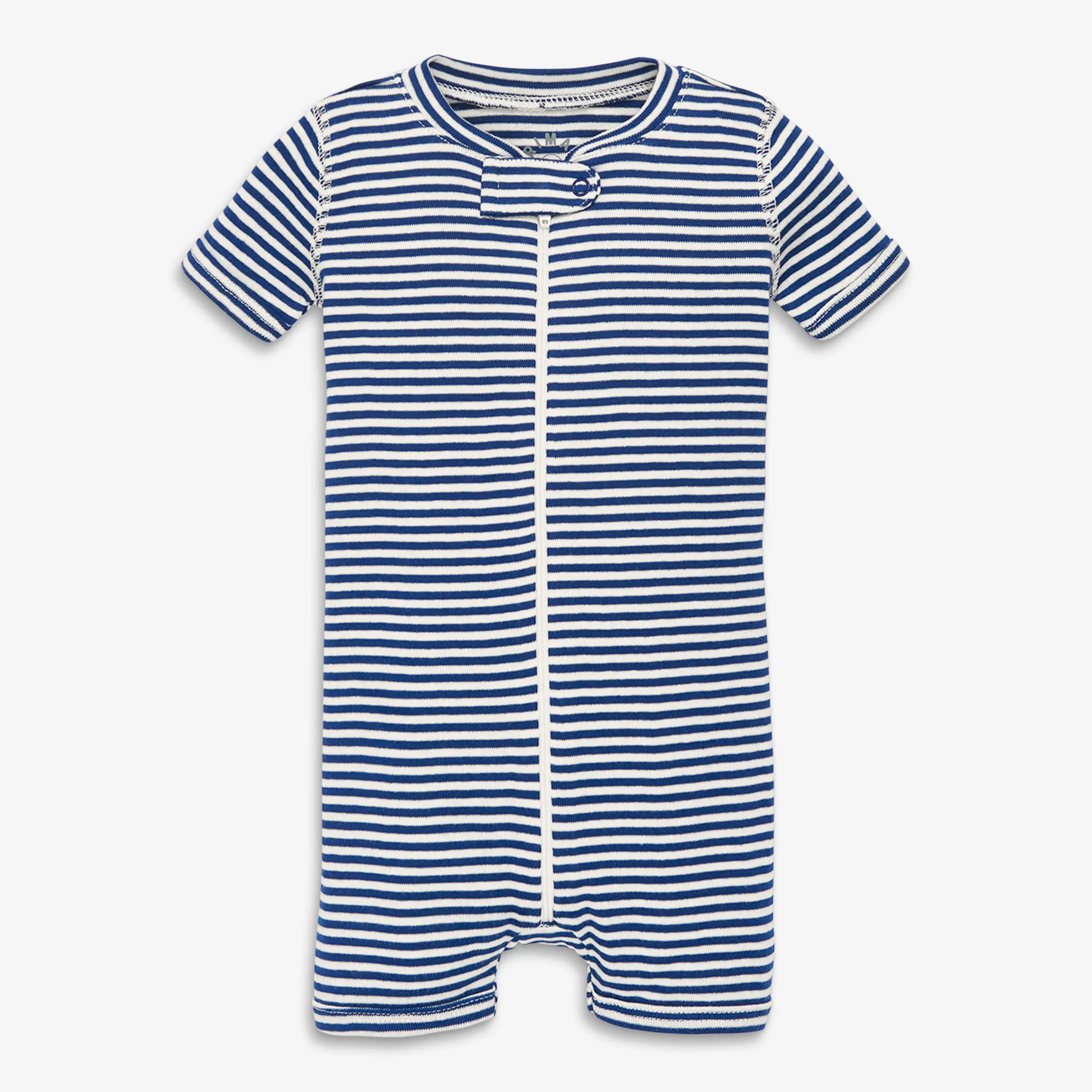 Clearance baby organic short sleeve zip romper in mini stripe