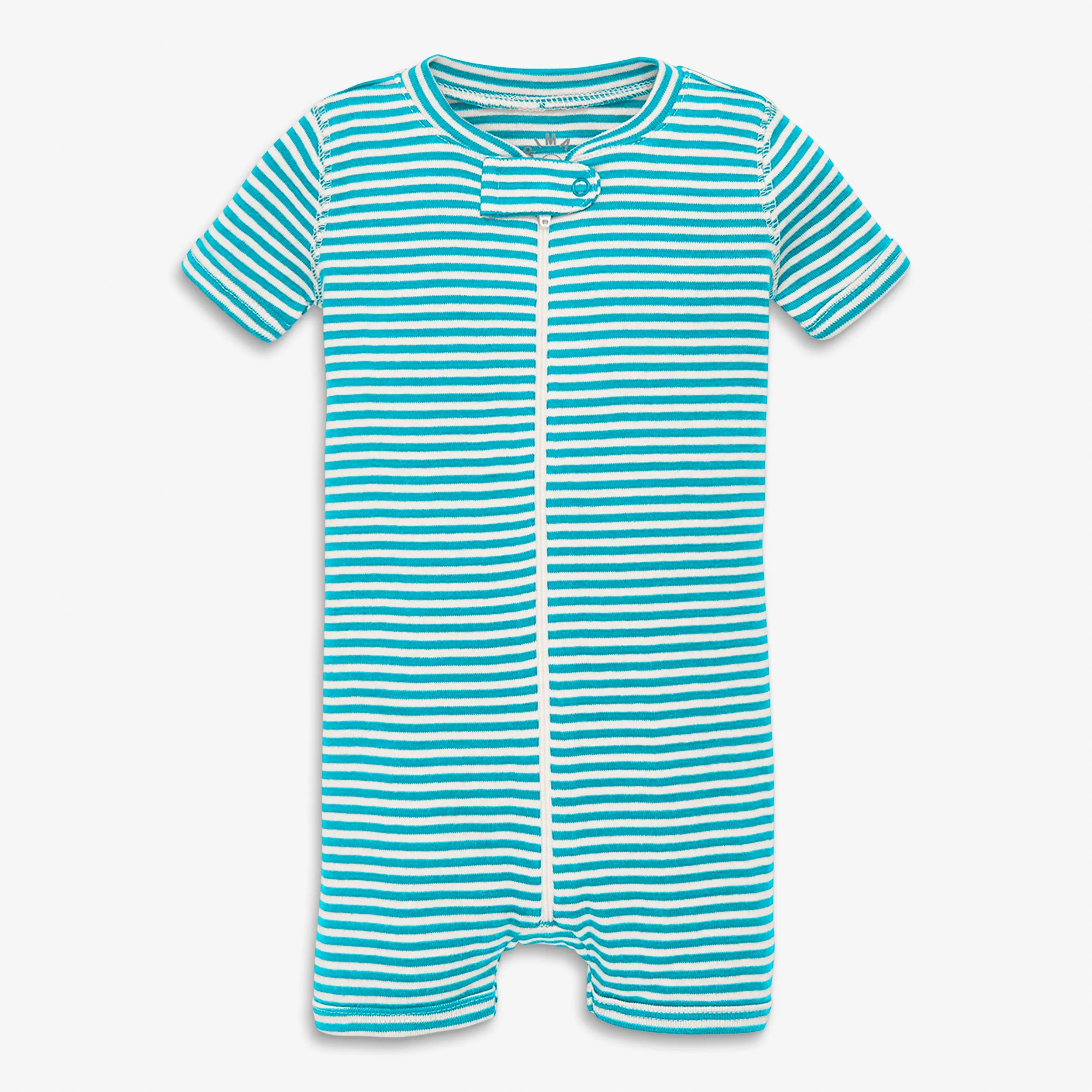 Clearance baby organic short sleeve zip romper in mini stripe