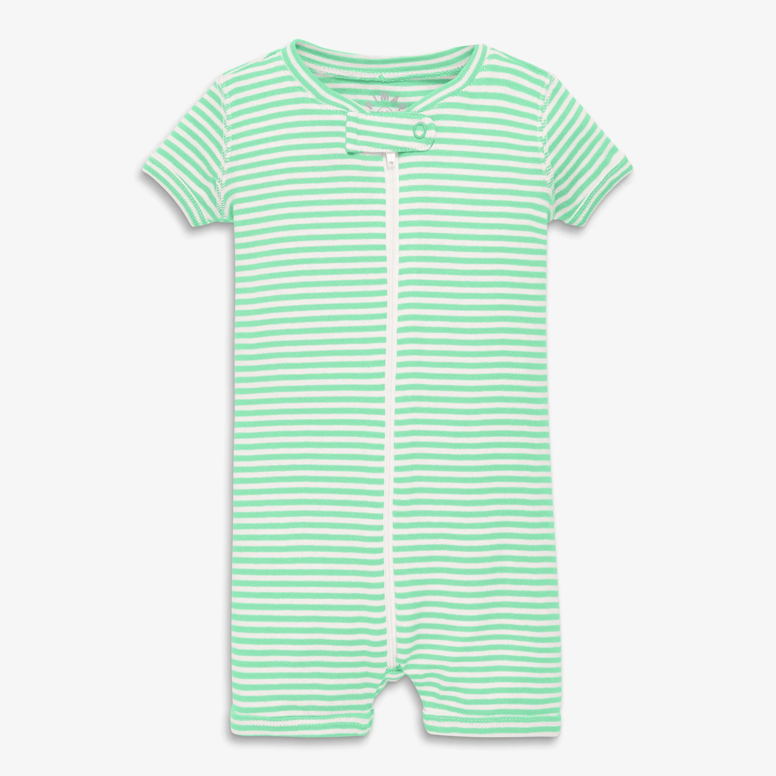 Clearance baby organic short sleeve zip romper in mini stripe