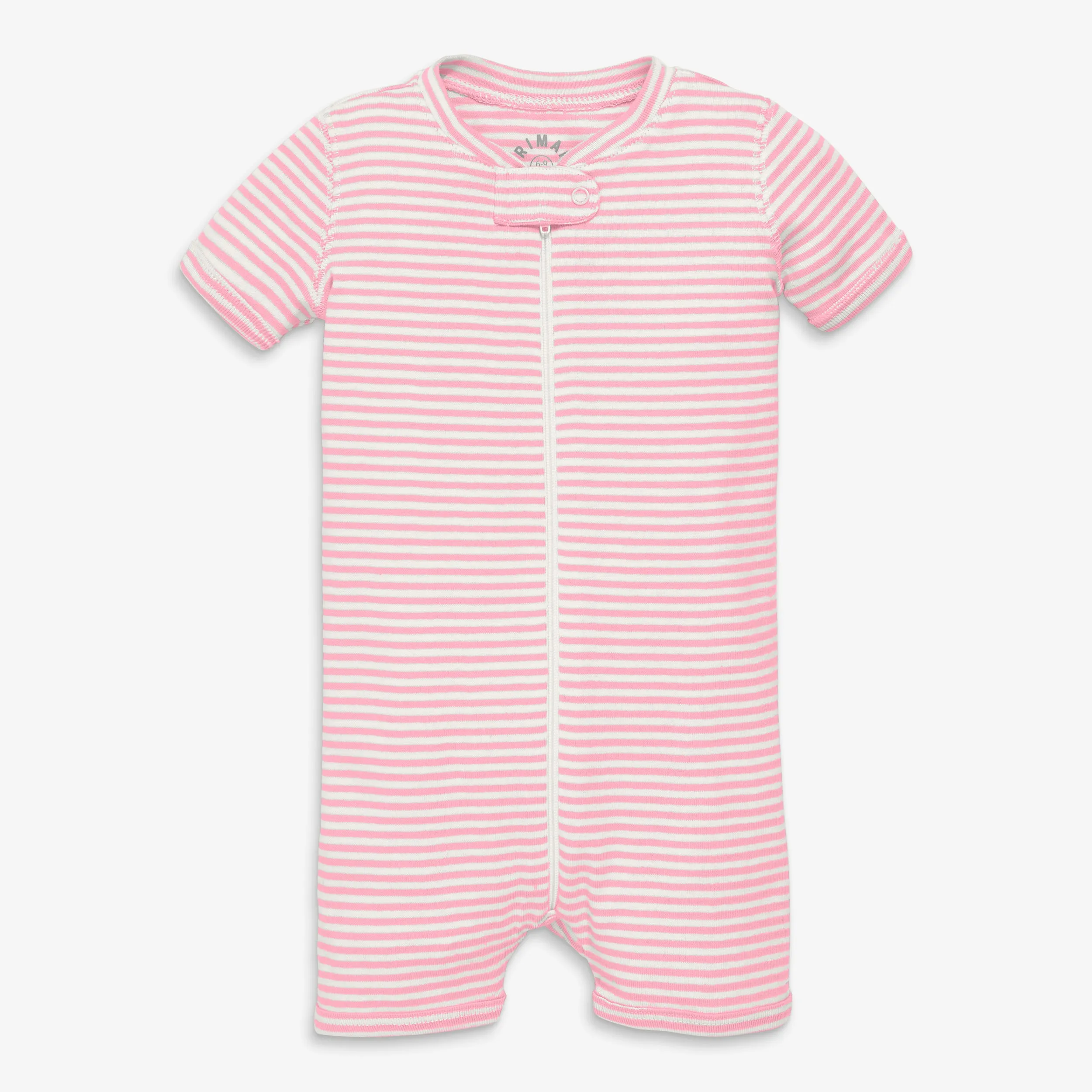 Clearance baby organic short sleeve zip romper in mini stripe