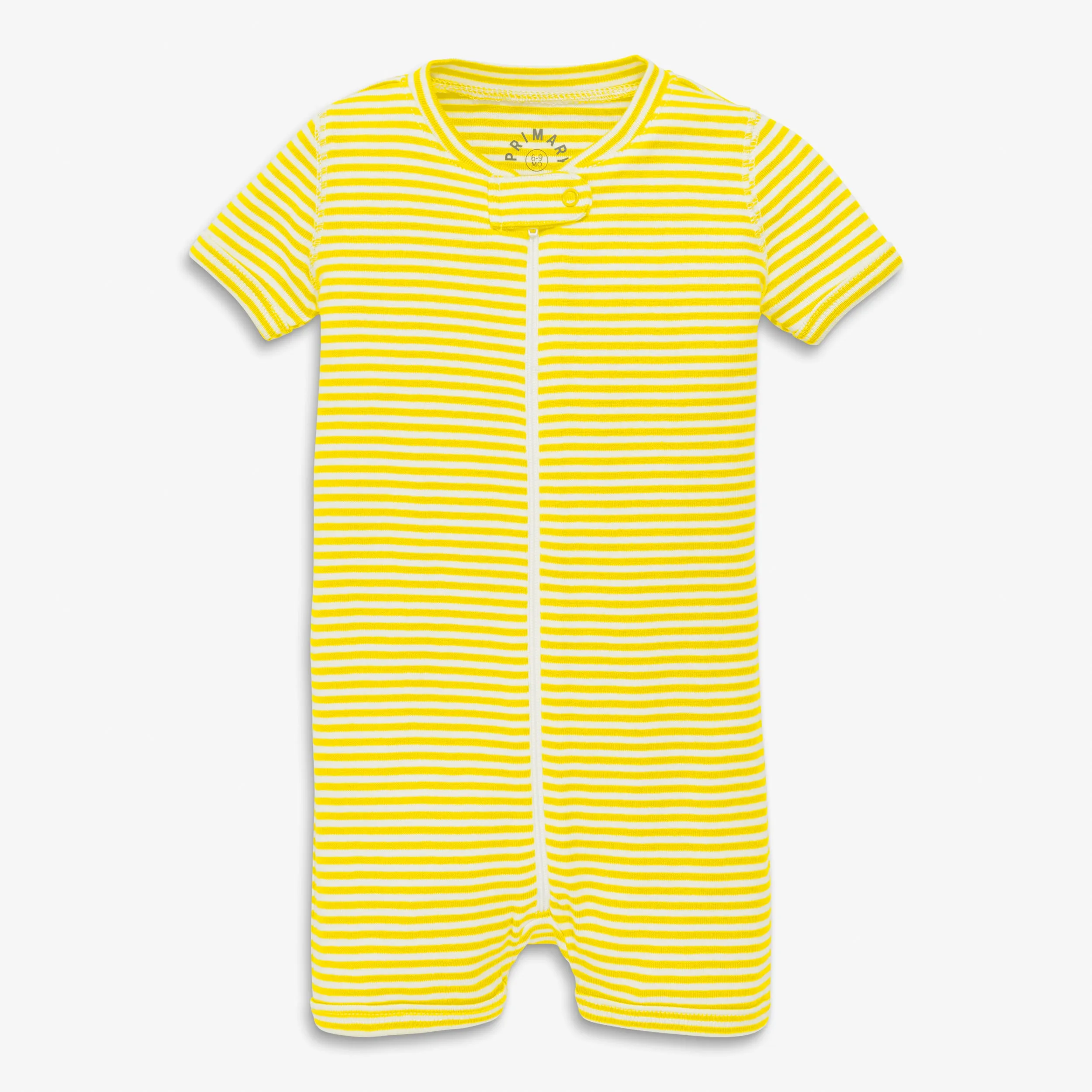 Clearance baby organic short sleeve zip romper in mini stripe