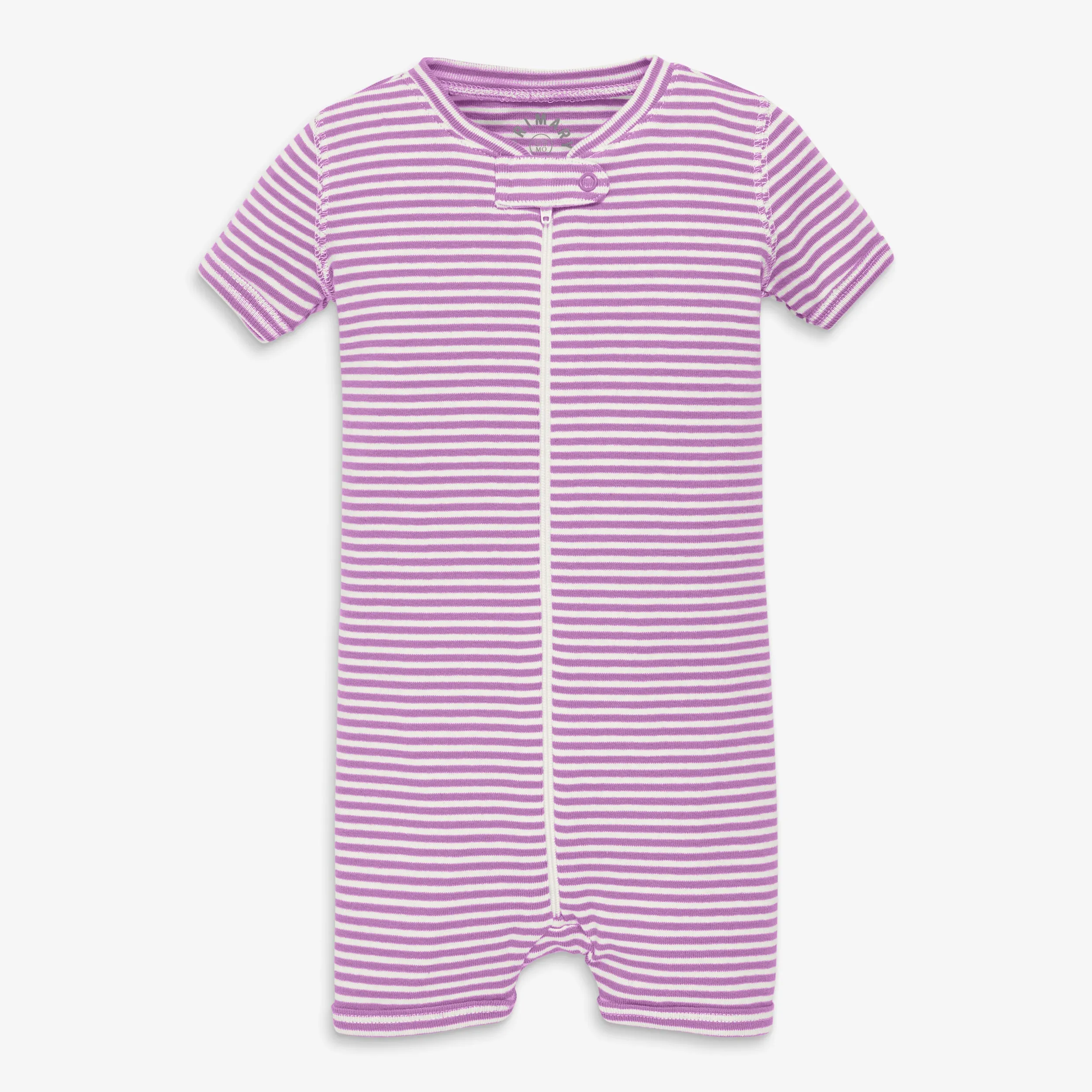 Clearance baby organic short sleeve zip romper in mini stripe