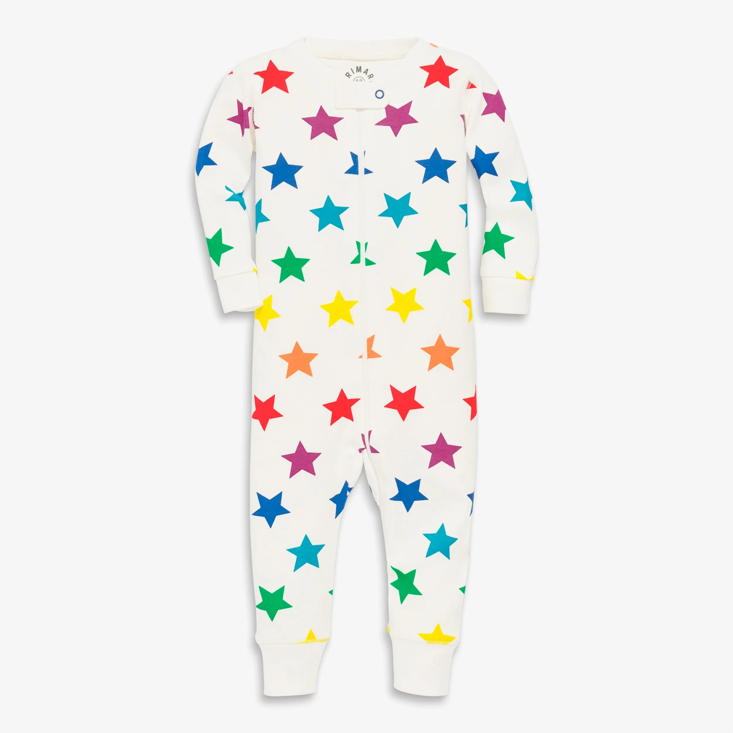 Clearance baby organic zip romper in bright rainbow stars