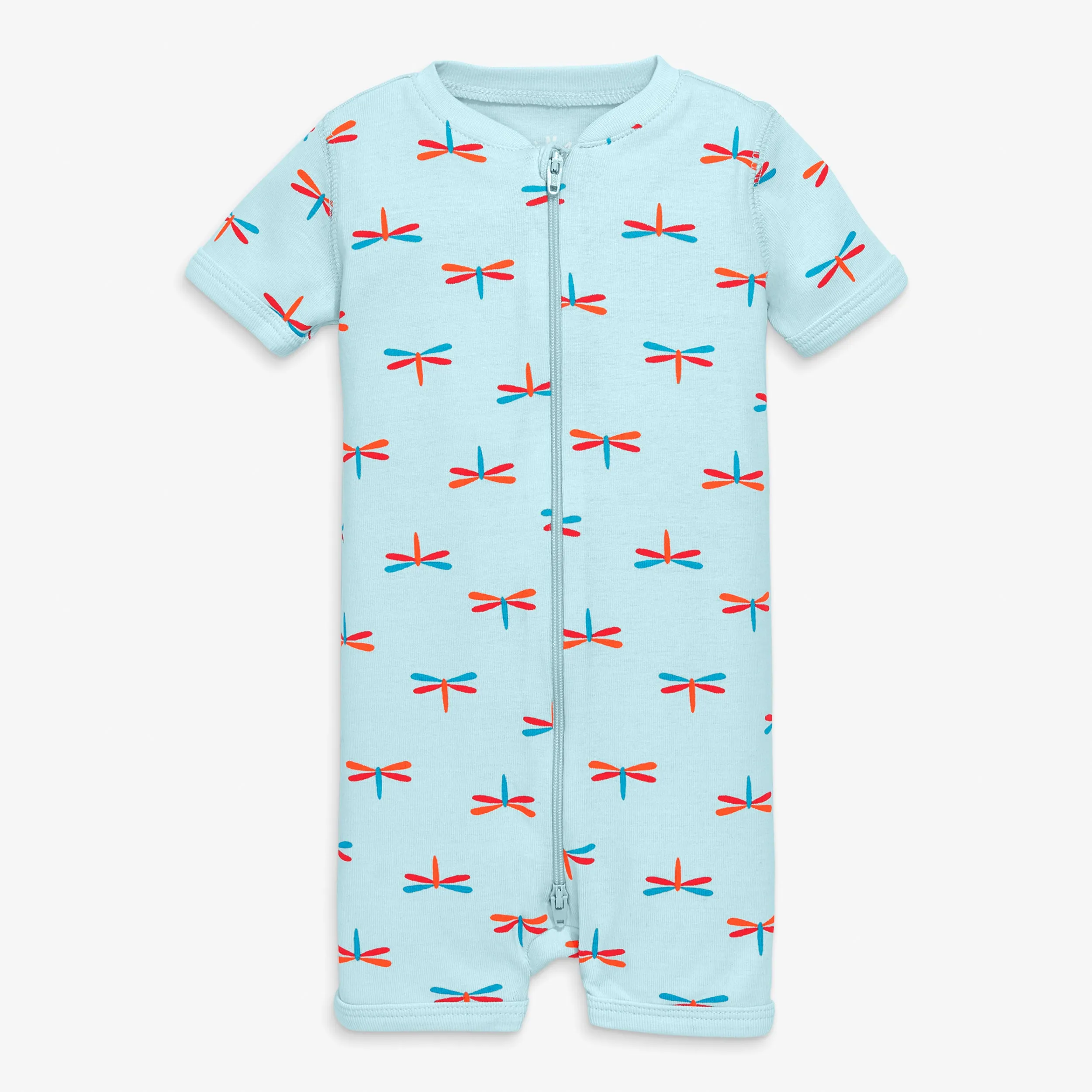 Clearance kids organic short sleeve zip romper in dragonflies