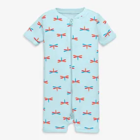 Clearance kids organic short sleeve zip romper in dragonflies