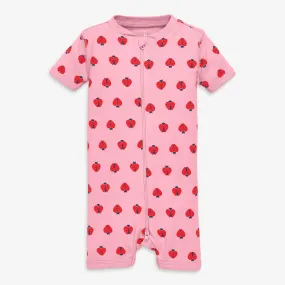 Clearance kids organic short sleeve zip romper in ladybugs