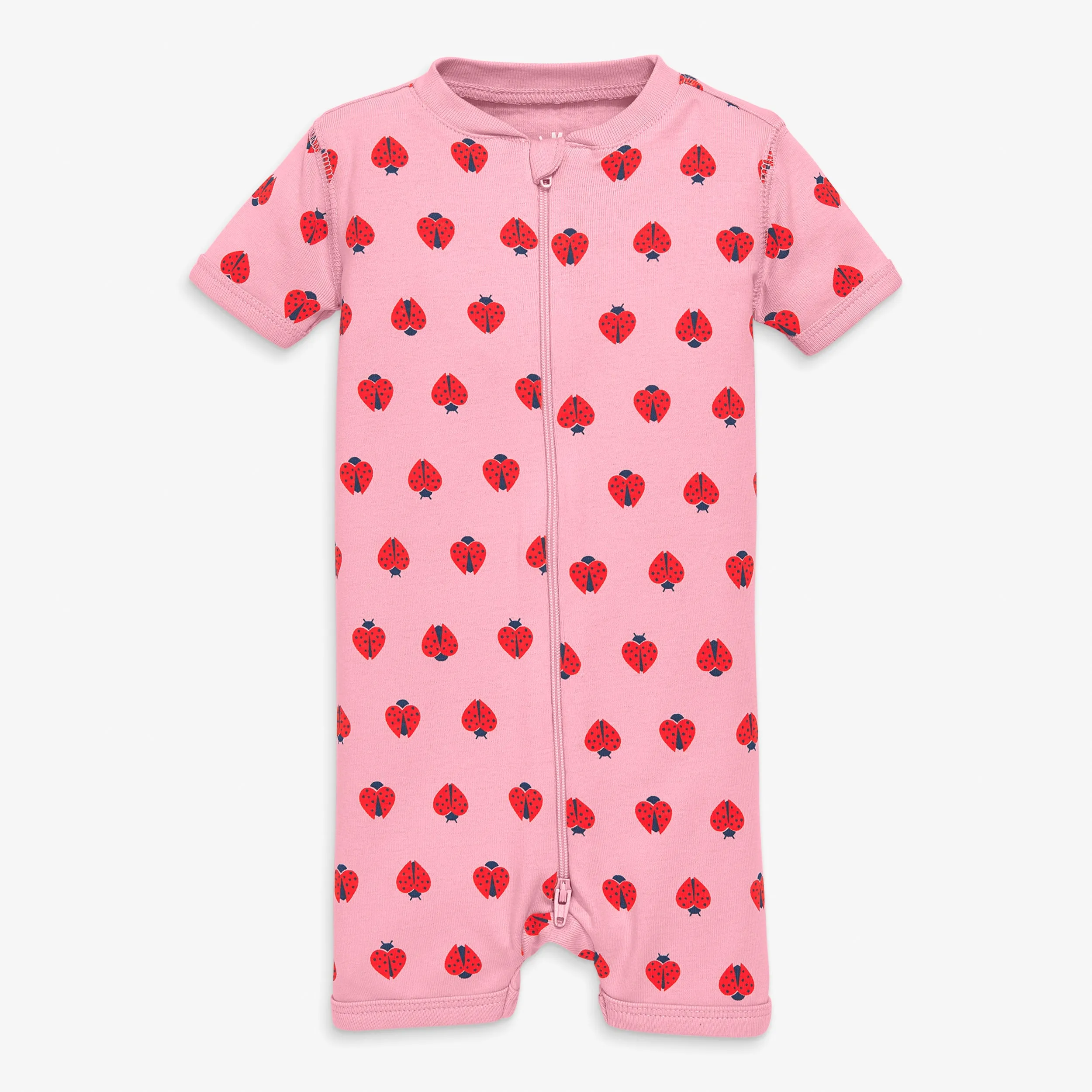 Clearance kids organic short sleeve zip romper in ladybugs