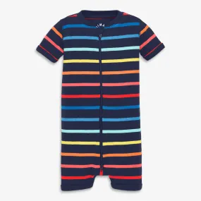 Clearance kids organic short sleeve zip romper in sunrise rainbow stripe