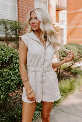 Coffee Run Cutie Romper in Oatmeal