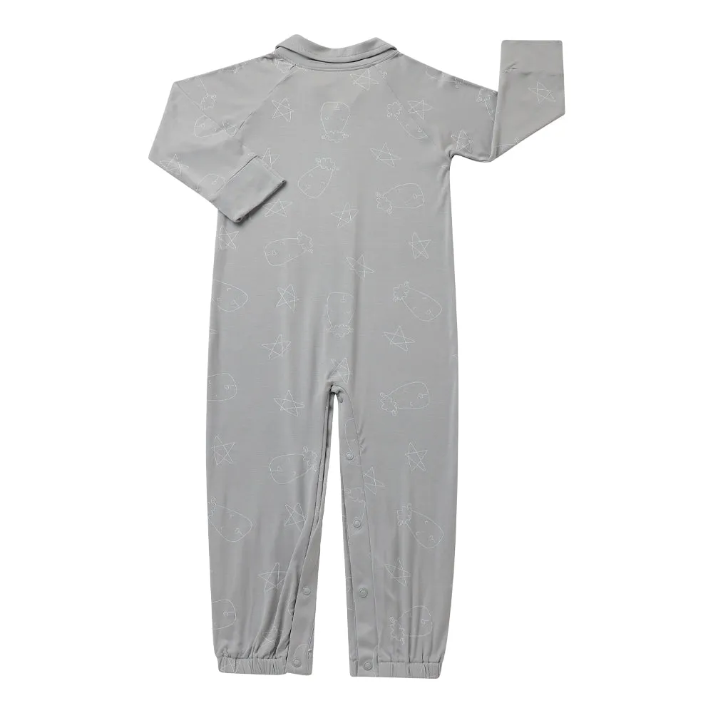 Convertible Gown & Romper Cute Big Star & Head Grey