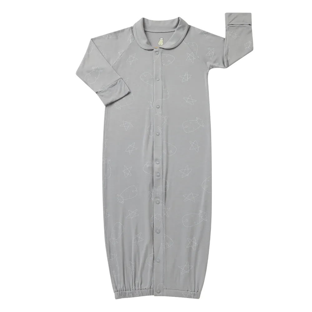 Convertible Gown & Romper Cute Big Star & Head Grey