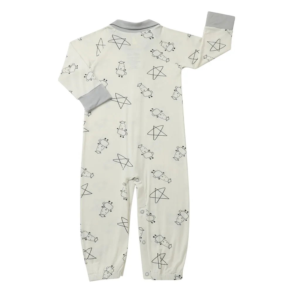 Convertible Gown & Romper Cute Big Star & Sheepz White