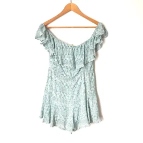 Cotton Candy Aqua Patterned Off the Shoulder Romper- Size S