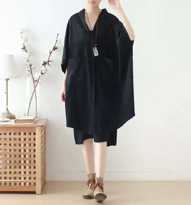 Cotton Maxi Dress with Bat Sleeves for Spring