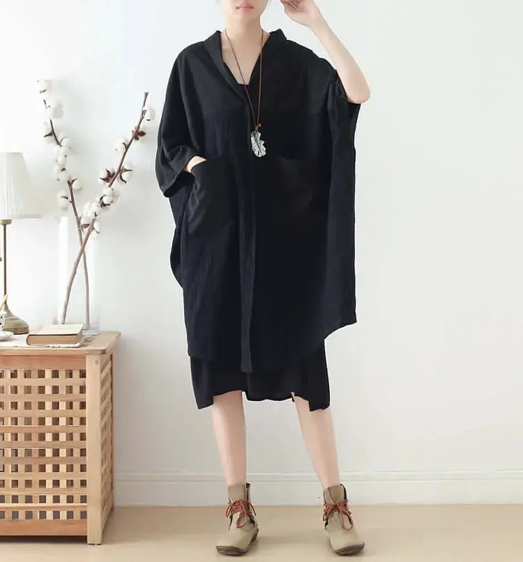 Cotton Maxi Dress with Bat Sleeves for Spring