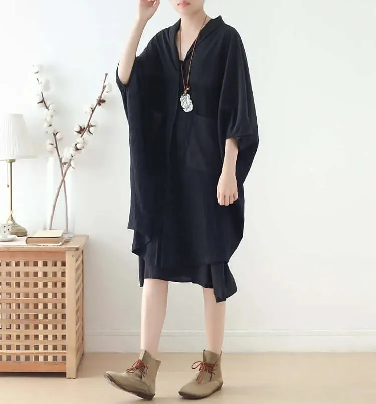 Cotton Maxi Dress with Bat Sleeves for Spring