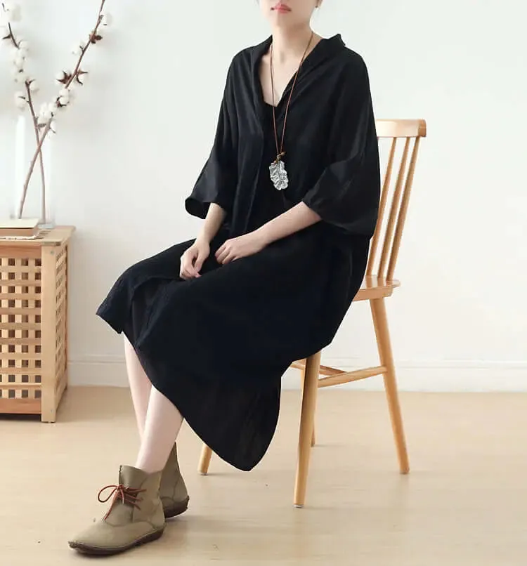 Cotton Maxi Dress with Bat Sleeves for Spring