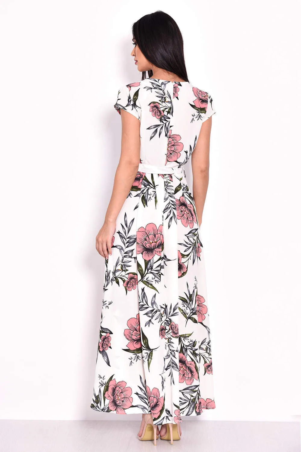 Cream Floral Maxi Wrap Dress